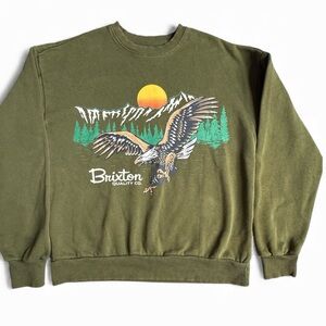 Brixton Eagle Nature Graphic Crewneck Sweatshirt XS Olive Green Outdoors